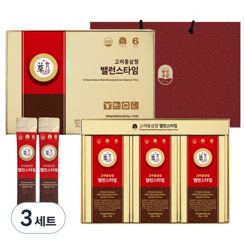 풍년보감 6년근 고려홍삼정 밸런스타임 홍삼스틱 선물세트 + 쇼핑백, 300g, 3세트