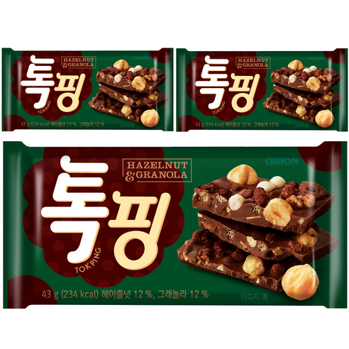 오리온 톡핑 헤이즐넛 & 그래놀라, 43g, 3개