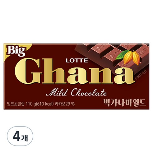 가나 빅 밀크 초콜릿, 110g, 4개