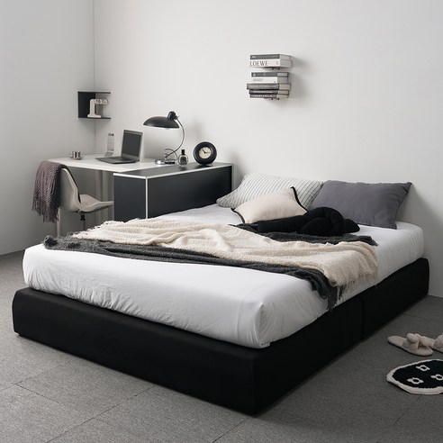 웰퍼니쳐 온화 클린 무헤드 패브릭 침대프레임 방문설치, 블랙
