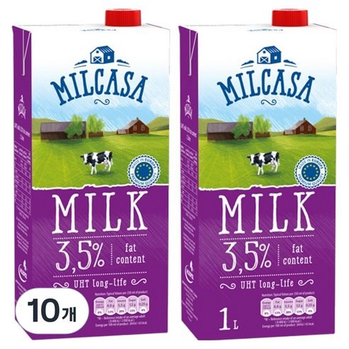 MLEKPOL 밀카사 멸균우유 3.5%, 1L, 10개