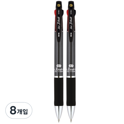 자바펜 제트3볼 M 멀티펜 0.7mm, 메탈릭블랙, 8개