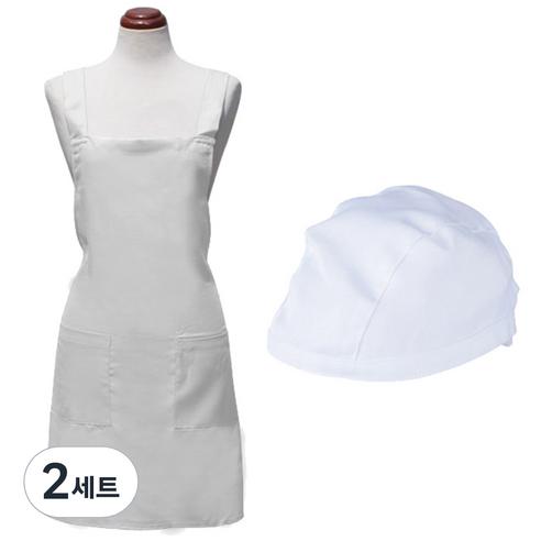 바이데코 방수 솔리드 두건 + 앞치마 세트, 화이트, 2세트