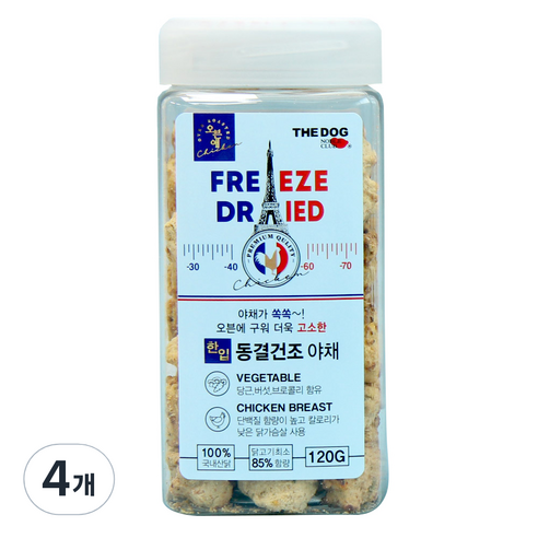 더독 강아지 바싹한 한입 오븐애 동결건조간식, 닭 + 야채 혼합맛, 4개