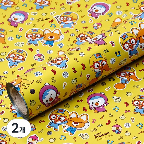위드 뽀로로 증착롤 포장지 소 26.5cm x 12m, 옐로우, 2개
