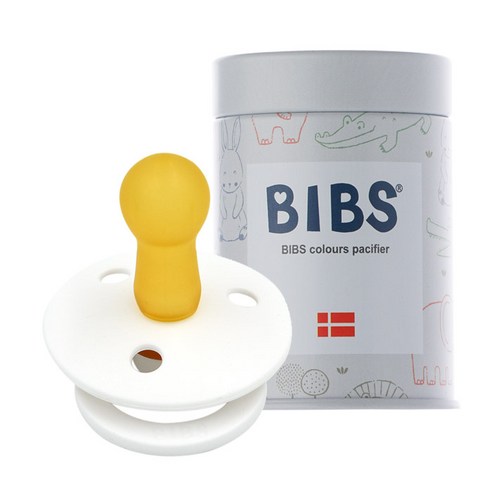 BIBS 데니쉬 공갈 젖꼭지 + 하드케이스, 2단계(6~18개월), 화이트