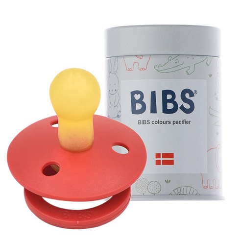 BIBS 데니쉬 공갈 젖꼭지 + 하드케이스, 1단계(0~6개월), 스트로베리