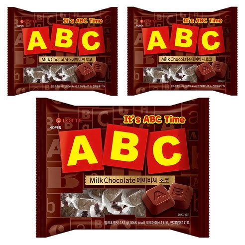 롯데웰푸드 ABC 초콜릿, 187g, 3개