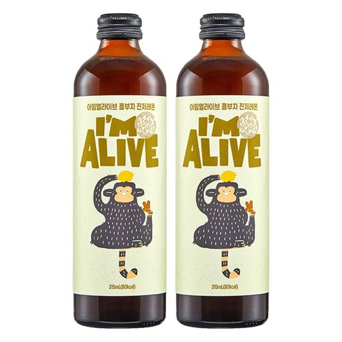 아임얼라이브 콤부차 유리병 진저레몬, 315ml, 2개