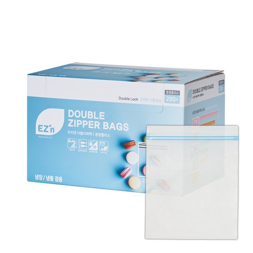 EZn이지엔 더블지퍼백 냉장 냉동 겸용, 중형플러스, 280개입, 1개