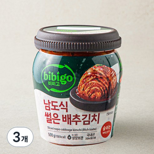 비비고 남도식 썰은 배추김치 용기, 500g, 3개