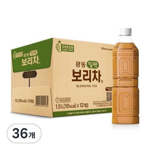 광동제약 밀싹 보리차 그린 무라벨, 1.5L, 36개