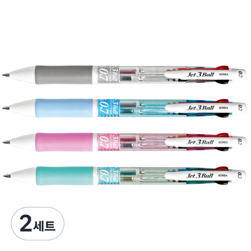 자바펜 제트3볼 다색펜 0.7mm, 하양+하늘+ 분홍+민트, 2세트