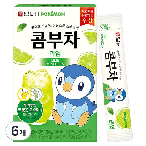 담터 포켓몬 콤부차 라임, 5g, 10개입, 6개