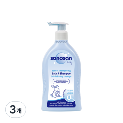 사노산 바스앤샴푸 베이비파우더향, 500ml, 3개