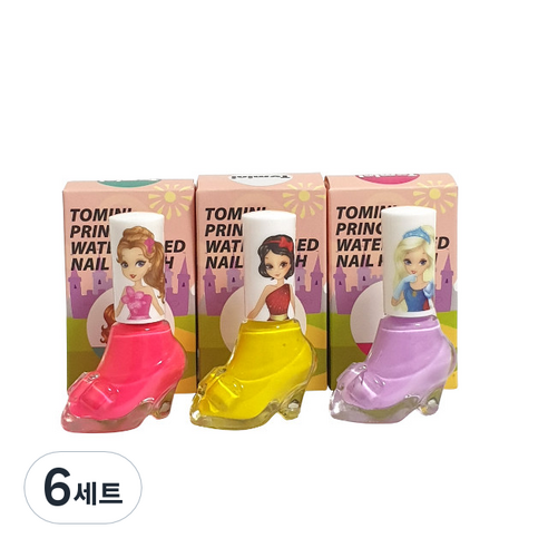 투미니 어린이 프린세스 수성 매니큐어, D세트(퍼플홀릭, 옐로우, 체리핑크), 6세트