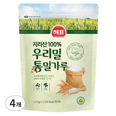 해표 우리밀 통밀가루, 1.5kg, 4개
