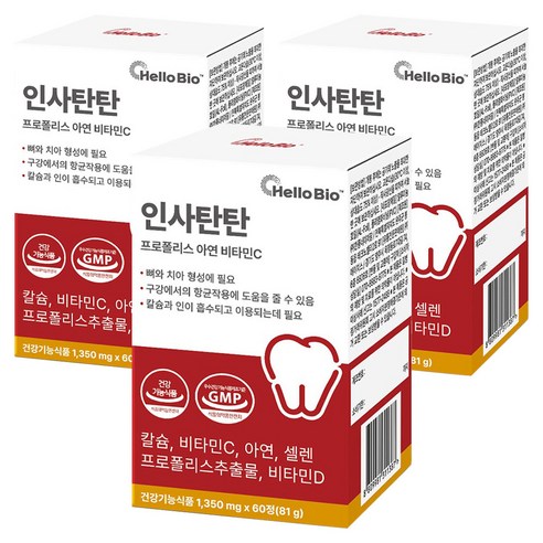 헬로바이오 인사탄탄 프로폴리스 아연 비타민C, 3개, 60정