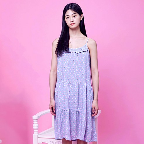 여성용 레이온 끈나시 잠옷 원피스