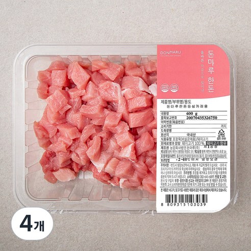 돈마루 한돈 등심 카레용 (냉장), 600g, 4개