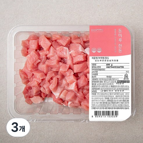 돈마루 한돈 등심 카레용 (냉장), 600g, 3개