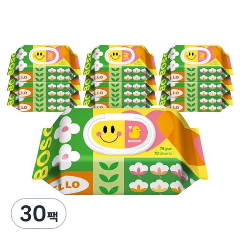 보솜이 액션플레이 물티슈 캡형, 75g, 70개입, 30개