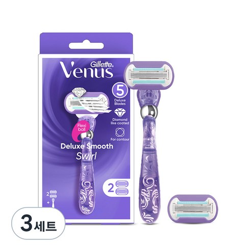 Venus 스월 여성용 면도기 핸들1입 + 면도날2입, 3세트