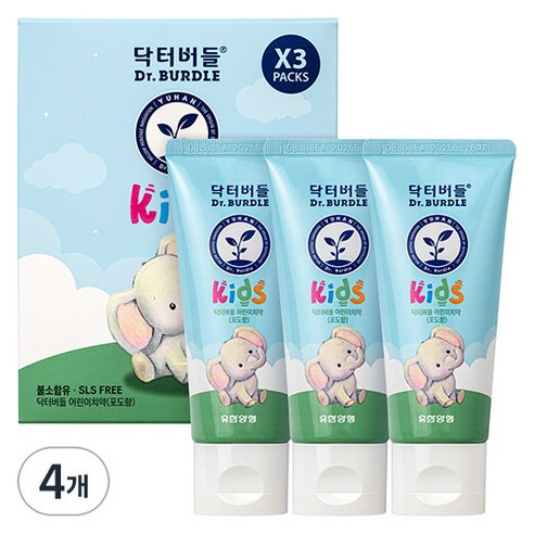 닥터버들 어린이 치약 포도향, 180g, 4개