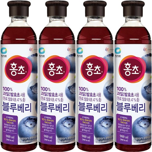 청정원 홍초 100% 자연발효초사용 블루베리, 900ml, 4개