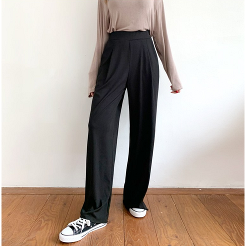 편안하고 세련된 잘빠진 여성용 멘토 밴딩 핀턱 와이드 팬츠