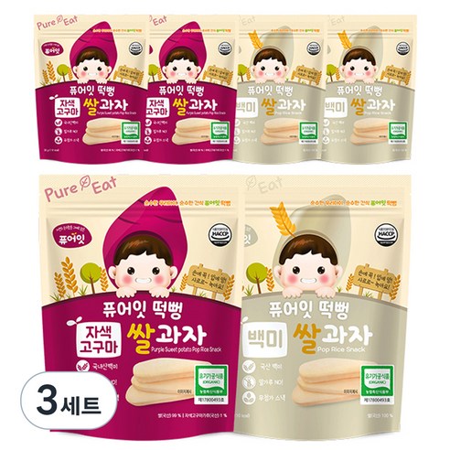 퓨어잇 자색고구마떡뻥 3p+ 백미떡뻥 3p, 자색고구마, 백미떡, 3세트