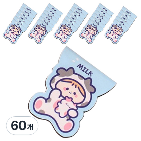마켓감성 아기자기 캐릭터 북마크, 밀크소녀, 60개