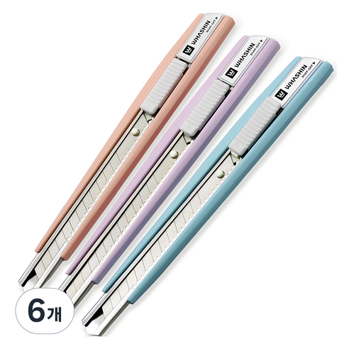 화신 215 커터칼 소 9mm, 블루 + 퍼플 + 피치, 6개