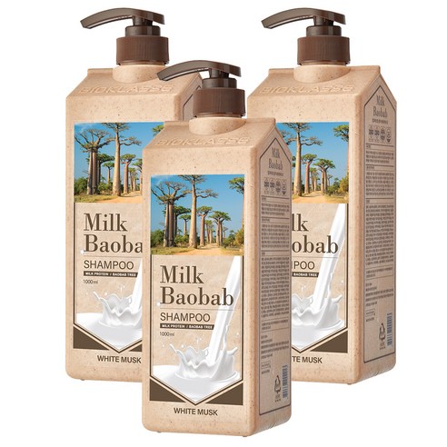 비오클라쎄 밀크바오밥 샴푸 화이트머스크향, 1000ml, 3개