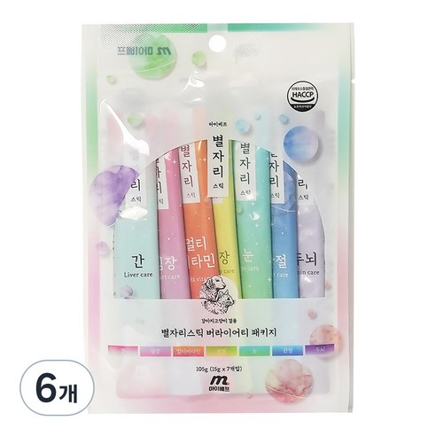 마이베프 반려동물 별자리스틱 버라이어티 팩 15g 7p, 혼합맛(연어/참치/닭가슴살/닭고기), 6개