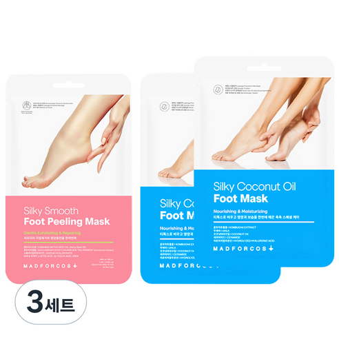 매드포코스 저자극 각질제거 보습영양 실키 스무스 풋 필링 마스크팩 40ml + 수분영양충전 힐링 홈케어 보들보들 코코넛오일 발팩 16ml x 2p, 2매입, 3세트