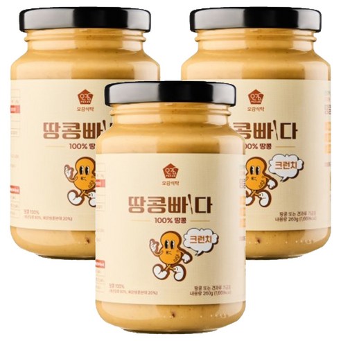 오감식탁 땅콩빠다 크런치 잼, 260g, 3개