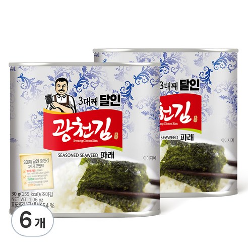 광천김 3대째 달인 파래 캔김, 30g, 6개