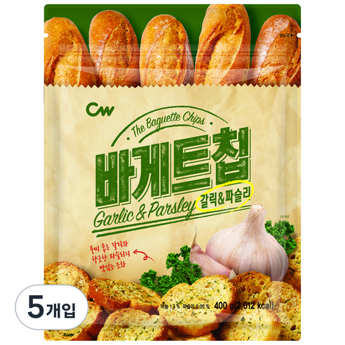 청우식품 바게트칩 갈릭 & 파슬리, 400g, 5개입