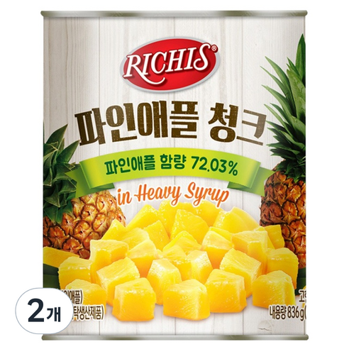 리치스 파인애플 청크 통조림, 836g, 2개