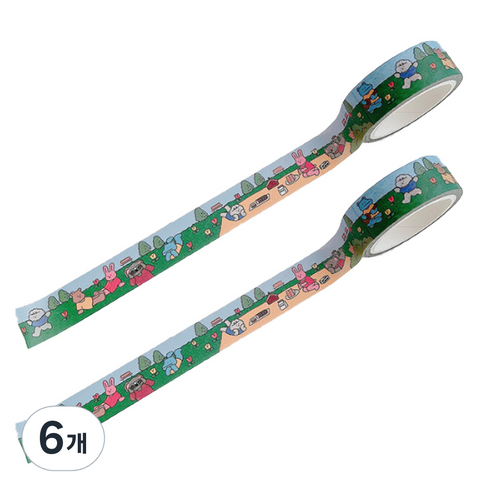 마켓A 카툰베어 종이 마스킹 테이프 1.5cm x 5m, TYPE 6, 6개