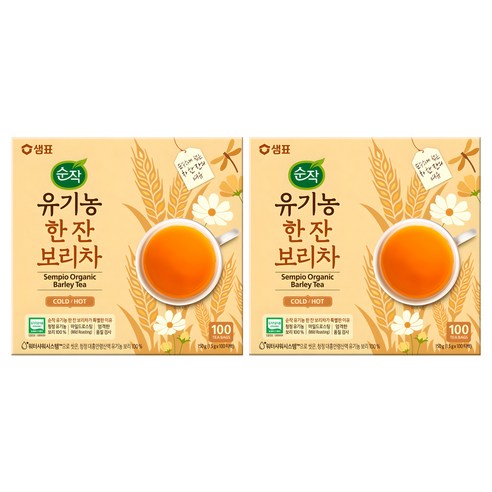 순작 유기농 한 잔 보리차, 1.5g, 100개입, 2개