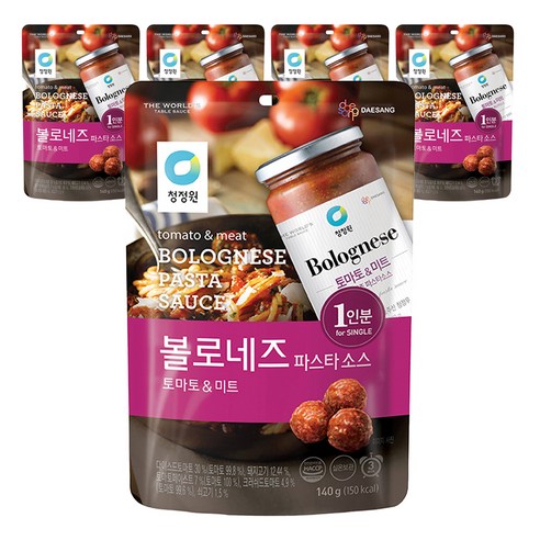 청정원 싱글 파우치 볼로네즈 파스타 소스, 5개, 140g