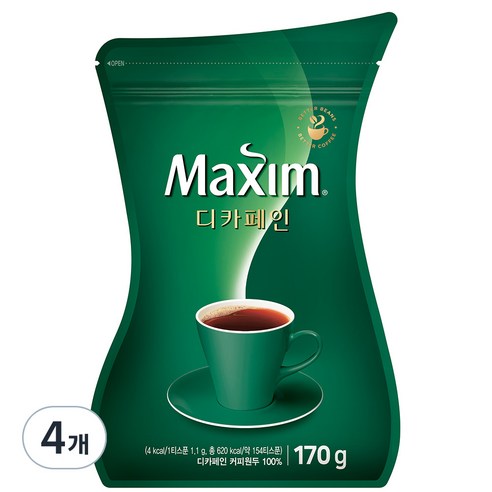 맥심 디카페인 커피 리필, 170g, 4개