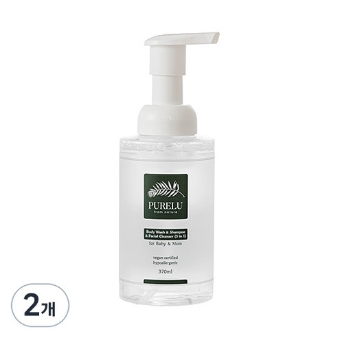 퓨어루 유아용 바디워시 & 샴푸 & 클렌저 3in1, 370ml, 2개