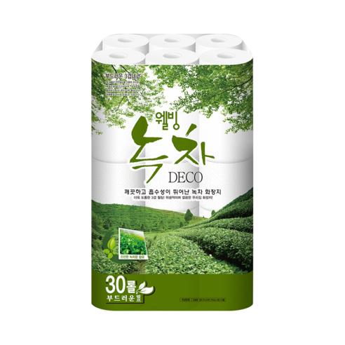 수목제지 웰빙녹차 3겹데코 화장지 25m, 30롤, 1팩