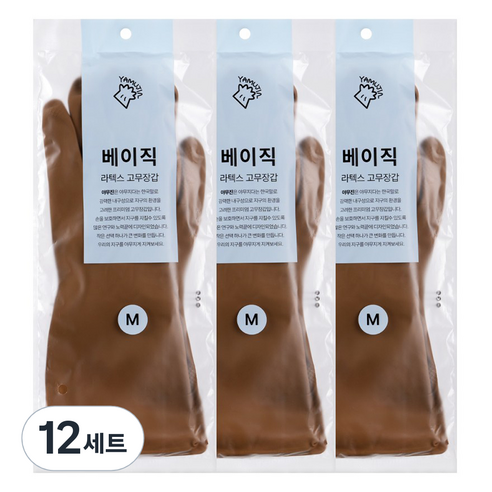 야무진 베이직 라텍스 고무장갑 양손세트, 12세트, 중(M), 베이지