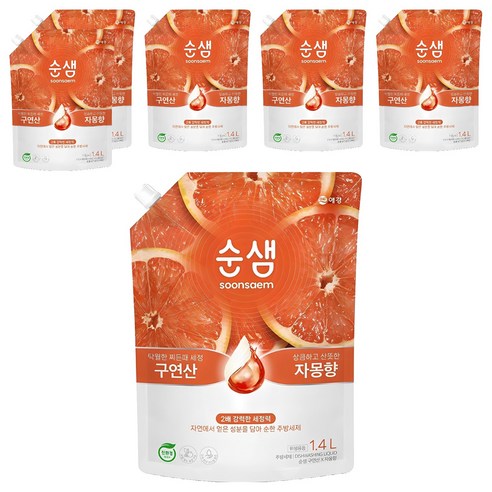순샘 구연산 자몽 주방세제 리필, 1.4L, 6개