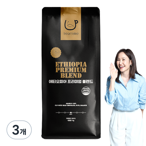 티타임 에티오피아 프리미엄 블렌드 원두커피, 3개, 1kg, 홀빈(분쇄안함)