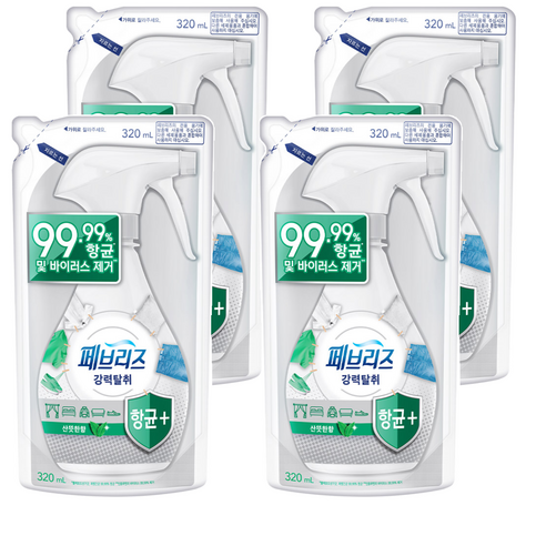 페브리즈 항균 플러스 섬유탈취제 산뜻한향 리필, 320ml, 4개